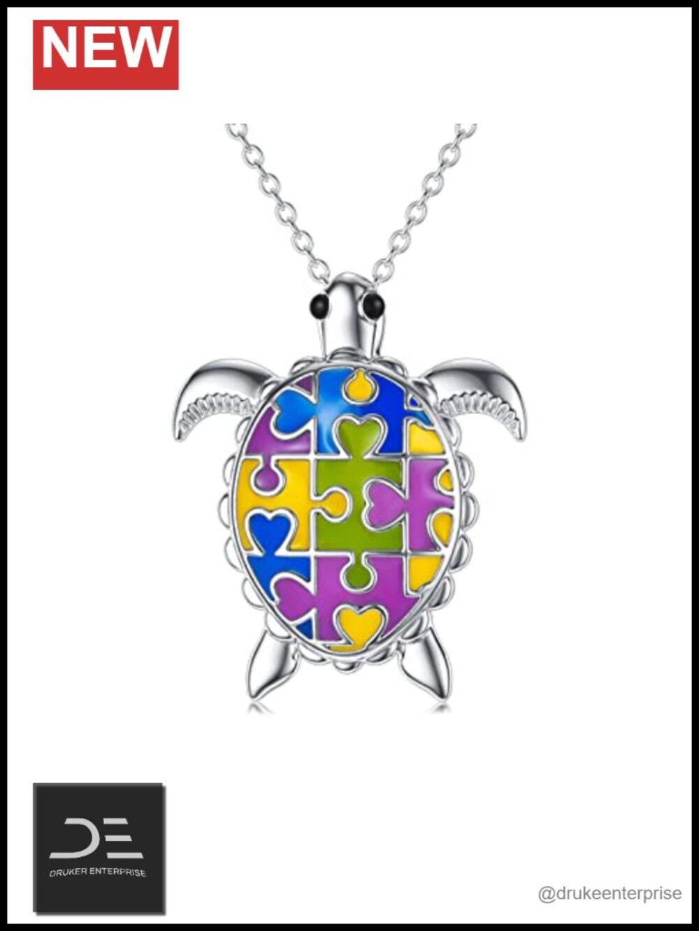 Sea Turtle Pendant Necklace 925 Sterling Silver Autism Awareness Jewelry Gift